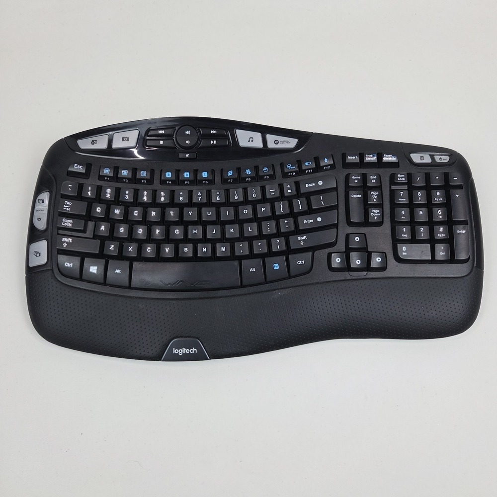Logitech K350‎ Wave Keyboard Black Wireless Ergonomic No Usb Receiver Dongle